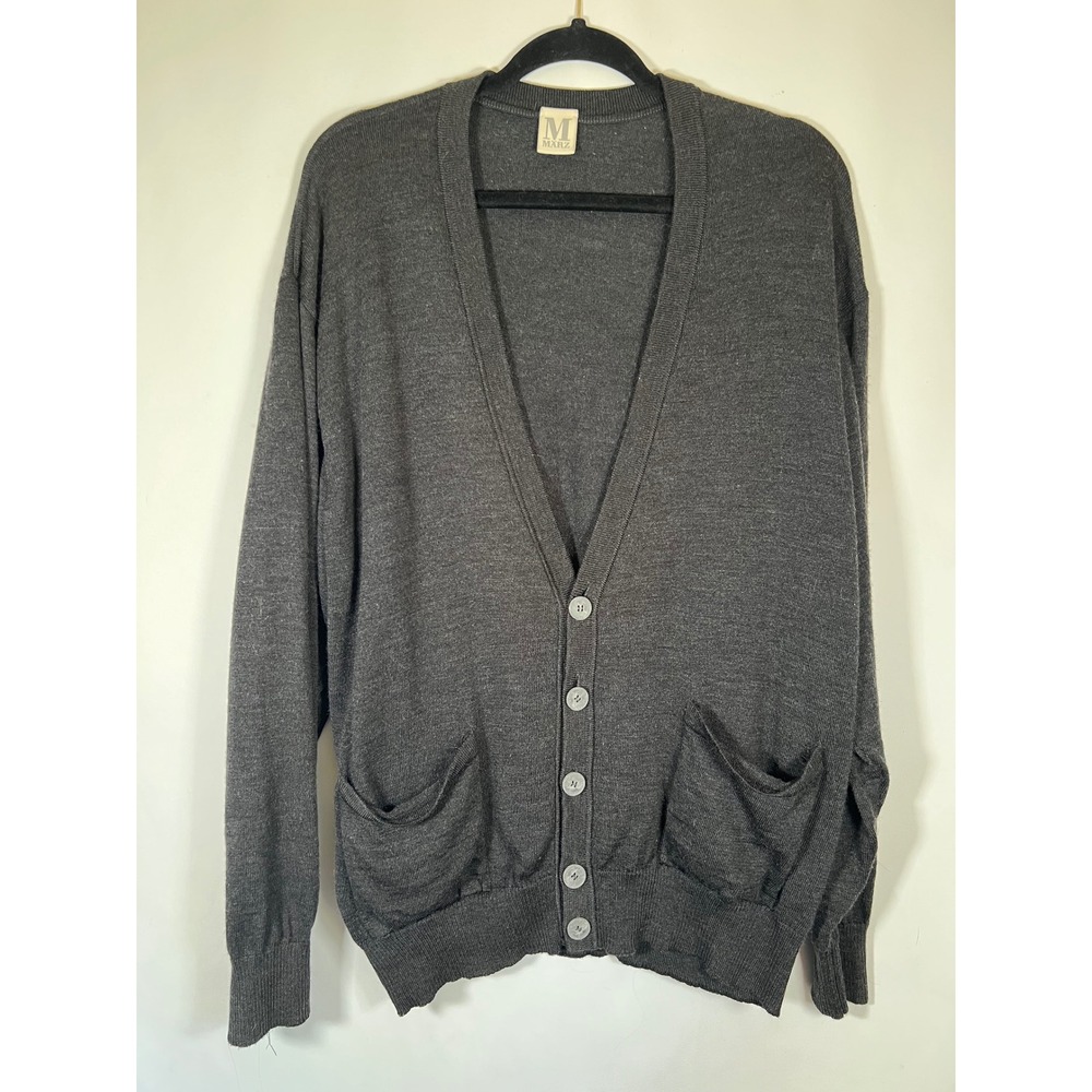 Marz Mens Charcoal Gray Pure New Wool V-Neck Button Front Cardigan Sweater 54